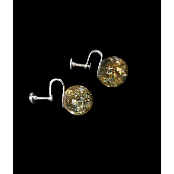 Vintage round yellow clear glass screw back earrings silver-tone - Picture 5 of 5